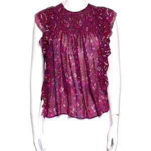 Ulla Johnson Silk Top EUC 0 Ruffle Sleeveless Burgundy Pink